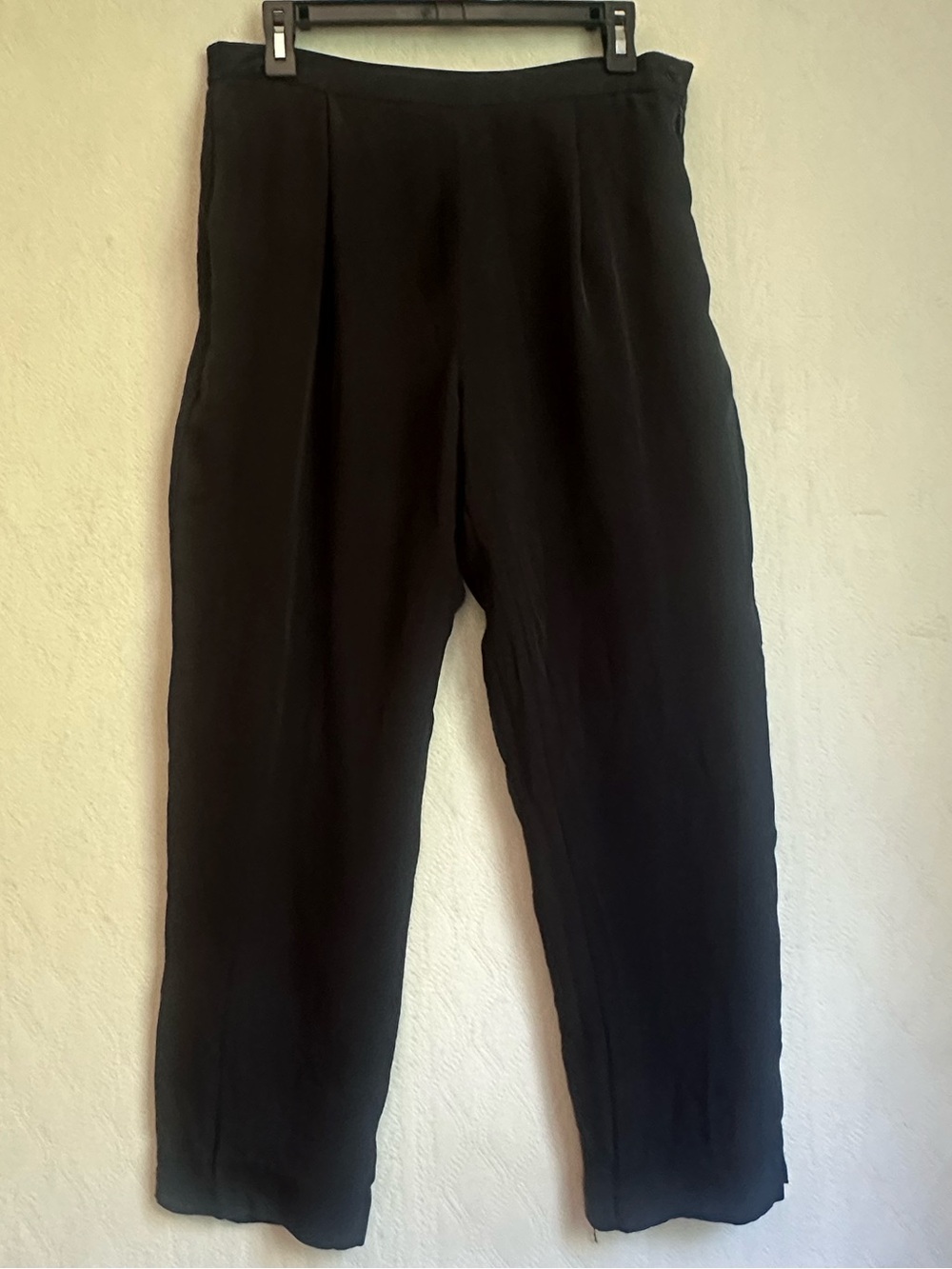 Leilei 100% Silk Black Classic Black High-Waist Women's Trousers Sz M Side Zip